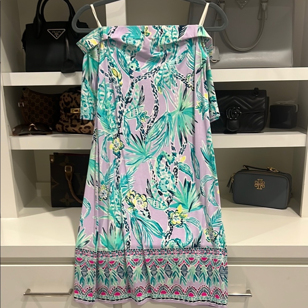 Lilly Pulitzer Green and Blue Off-Shoulder Sundress
